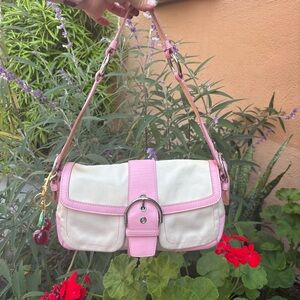 Y2K Coach Pink and White/ Cream Cargo Soho Pocket Shoulder Purse